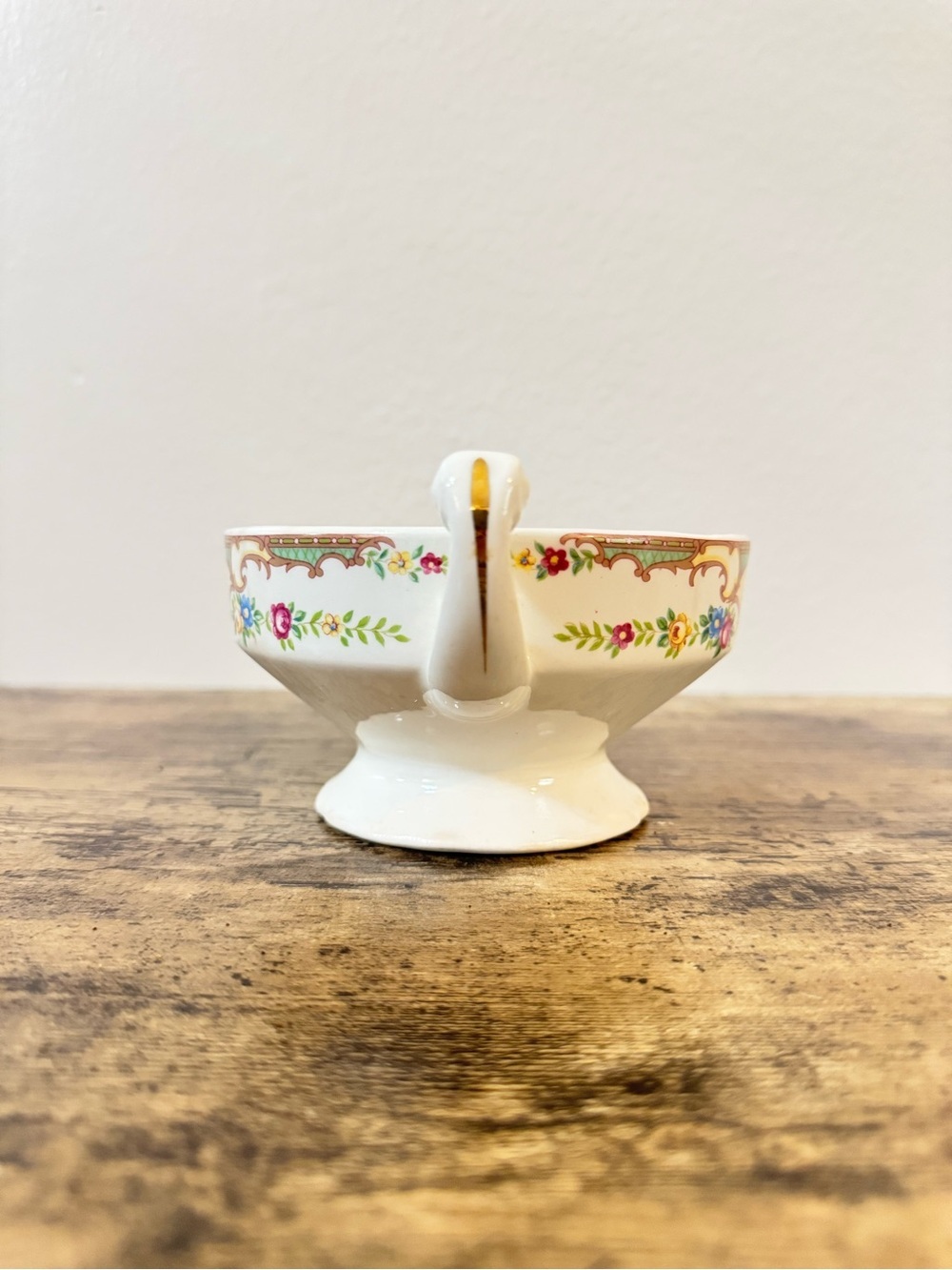 Vintage Floral Porcelain Double Handled Footed Bowl - Picture 4 of 12